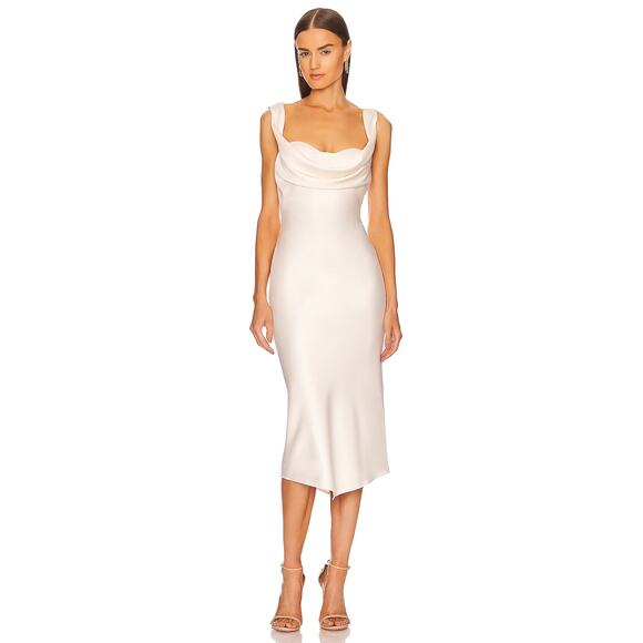Michael Costello x Revolve Kylen Midi Dress Satin Cowl Neck Bridal Party XXS - Picture 2 of 14